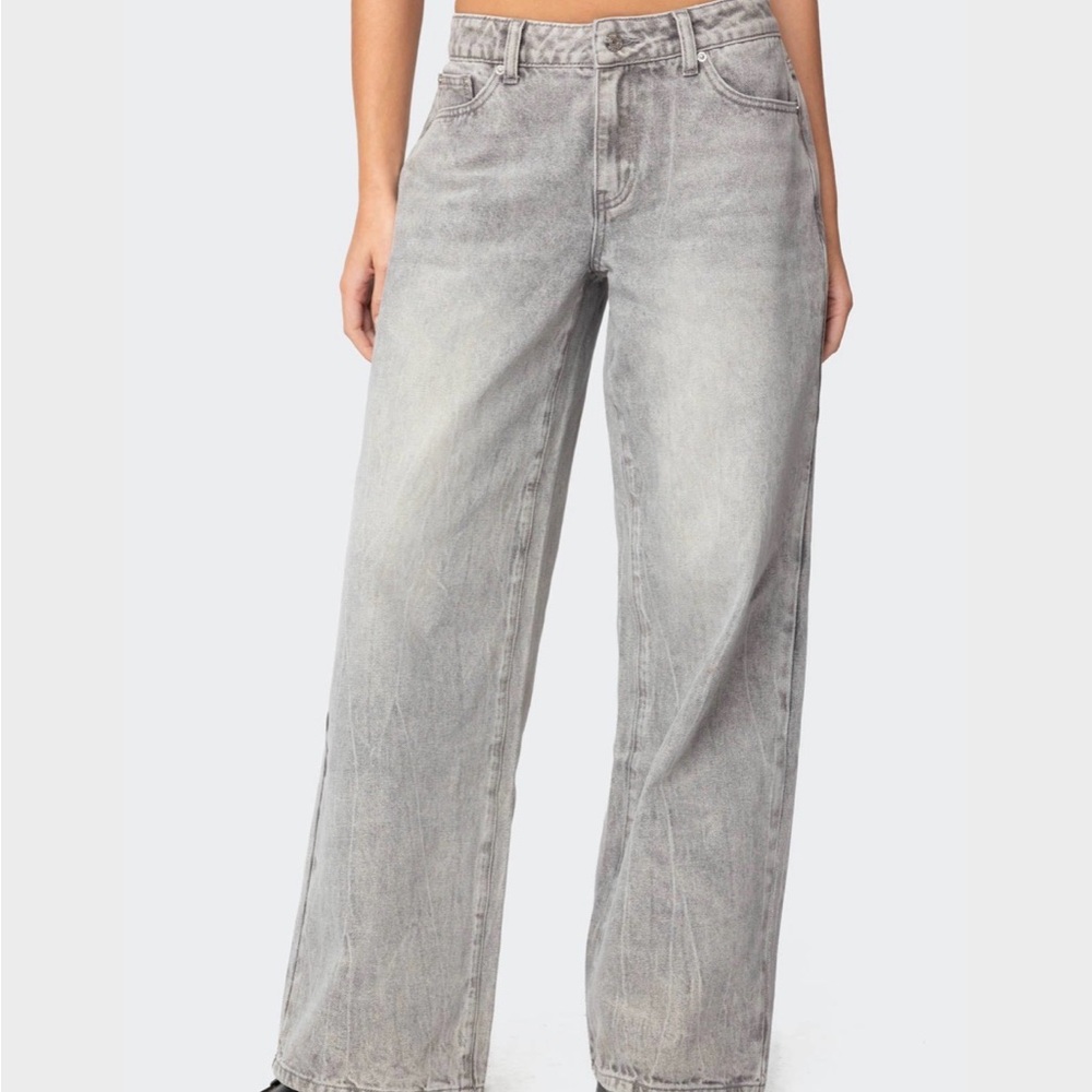 Edikted Light Gray Wide Leg Jeans